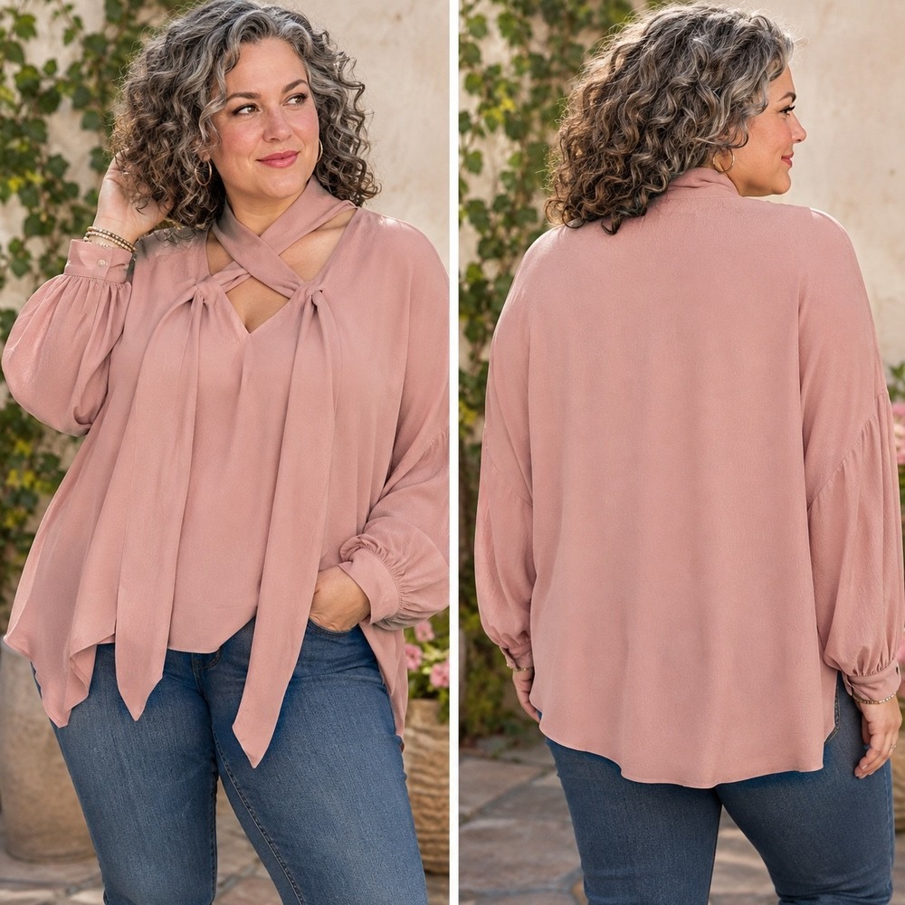 Banana Republic Georgette Cross Tie Trapeze Top Oversize XL Blush Pink NWT Blous